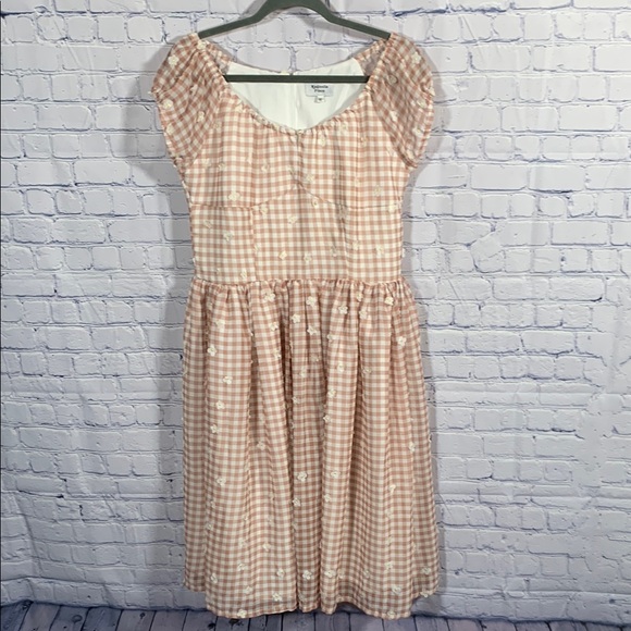 Magnolia Place Vintage Gingham Daisy Embellished Babydoll Midi Dress Coquette XL - Picture 1 of 10
